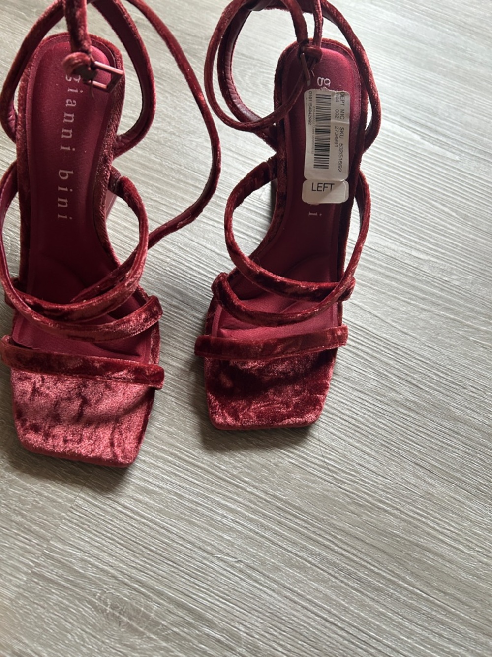 Gianni Bini Burgundy Velvet Strappy Square-Toe Heels